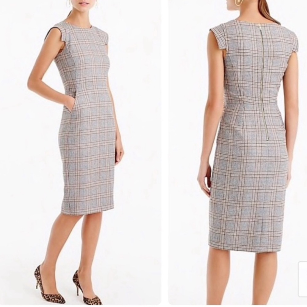 J. Crew Plaid Sheath Dress in Gray and Tan